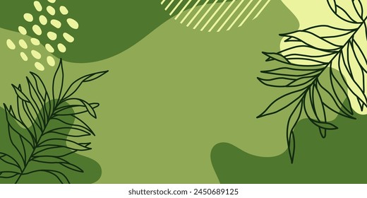 Abstract floral art background vector. Botanical foliage line. Illustration design for wallpaper, banner, print, poster, cover, greeting, invitation, packaging.