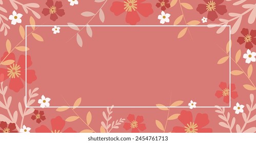 Abstract floral art background vector. Botanical  hand drawn flowers paint brush line art. Design illustration for wallpaper, banner, print, poster, cover, greeting and invitation card.