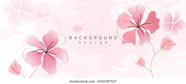 Abstract floral art background vector. Botanical watercolor hand drawn flowers paint brush line art. Design illustration for wallpaper, banner, print, poster, cover, greeting and invitation card.
