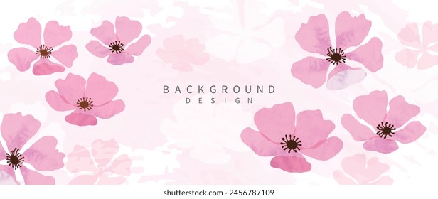 Abstract floral art background vector. Botanical watercolor hand drawn flowers paint brush line art. Design illustration for wallpaper, banner, print, poster, cover, greeting and invitation card.