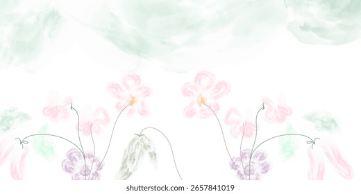 Abstractas Vector de fondo de arte floral. Acuarela botánica dibujado a mano flores pintura pincel línea arte.