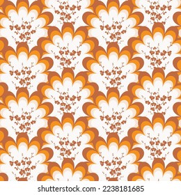 Abstract Floral Art Deco Design Tiny Flower Silhouette Minimal Elegant Textile Seamless Vector Pattern Trendy Fashion Colors Amber Brown Orange Tones