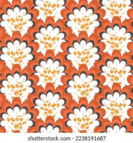 Abstract Floral Art Deco Design Tiny Flower Silhouette Minimal Elegant Textile Seamless Vector Pattern Trendy Fashion Colors Orange Tones