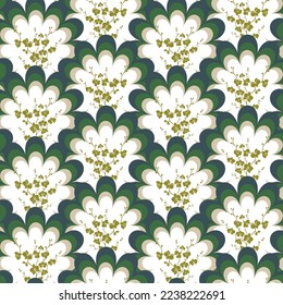 Abstract Floral Art Deco Design Tiny Flower Silhouette Minimal Elegant Textile Seamless Vector Pattern Trendy Fashion Colors Dark Green Tones