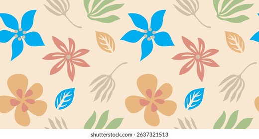 Abstract floral art seamless pattern. Trendy contemporary floral nature shape background illustration. Natural organic plants leaves prints artwork wallpaper. Vintage spring