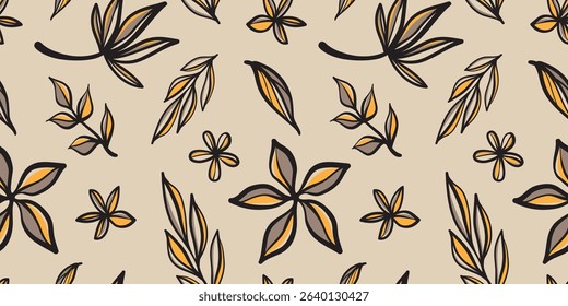 Abstract floral art seamless pattern. Trendy contemporary floral nature shape background illustration. Natural organic plants leaves prints artwork wallpaper. Vintage spring