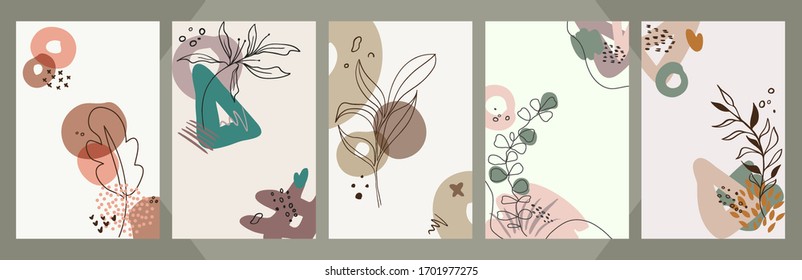 Fondo de la cubierta vectorial de arte floral Abstracto Hojas de dibujo manual y fondo de arte de línea para decoración interior de tela de la portada portátil