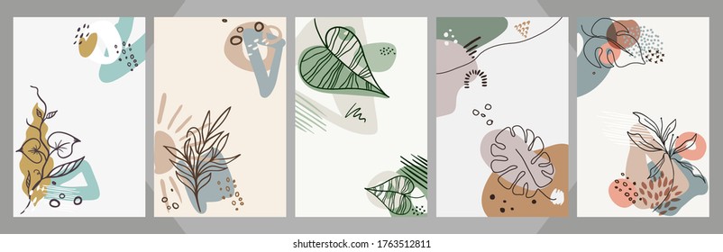 Abstract floral art vector cover background Hand draw template leaves and line art background for paper cover fabric interior decor