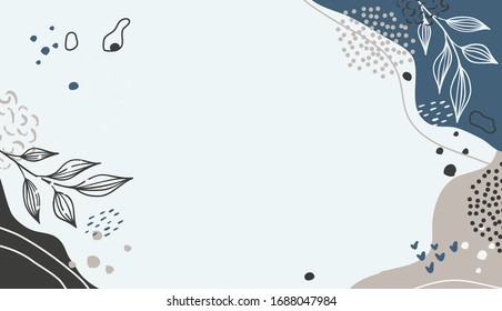 Abstract floral art vector leaves background. Hand draw leaves and line art background for social media, cover, fabric, interior decor.