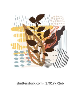 Abstract floral art vector leaves background Hand draw leaves and line art background for social media cover case fabric interior decor