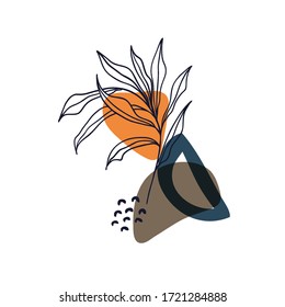 Abstract floral art vector leaves background Hand draw leaves and line art background for social media cover case fabric interior decor