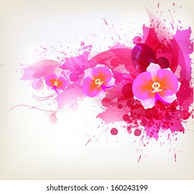 Abstract floral artistic element . Watercolor vector background with colorful flower and blots.
