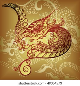 Abstract Floral And Asia Style Bird