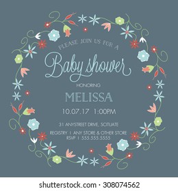 Abstract Floral Baby Shower Invitation Template - Vector