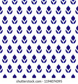 Abstract floral backdrop Thailand style, seamless blue and white ceramic pattern, cute porcelain decorative vector background for design, tile, texture, wall, paper, fabric and silk - Shutterstock ID 1194074395