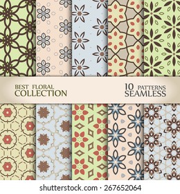 Abstract floral backdrops collection. Simple seamless patterns. Eps 10 vector illustration.