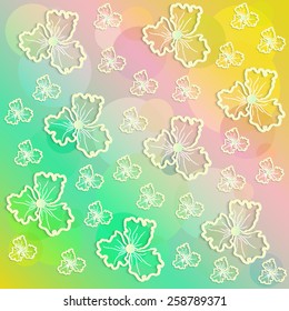 Abstract floral background with 3d paper flowers and leaves. This vintage romantic image can be used as a background for a greeting card, valentine or the wedding invitation. Eps10