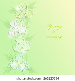 Abstract floral background with 3D paper flowers, leaves and place for the text. This vintage romantic image can be used as a background for a greeting card, valentine or the wedding invitation. EPS10