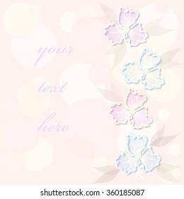 Abstract floral background with 3D paper flowers, leaves and place for the text. This vintage romantic image can be used as a background for a greeting card, valentine or the wedding invitation. EPS10