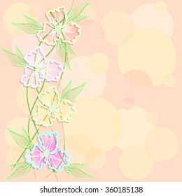 Abstract floral background with 3D paper flowers, leaves and place for the text. This vintage romantic image can be used as a background for a greeting card, valentine or the wedding invitation. EPS10
