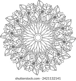 abstract floral background adult coloring page flower mandala zentangle