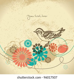 Abstract floral background with bird