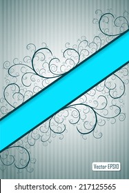 Abstract floral background with  blue banner and curved design elements. Vector illustration.