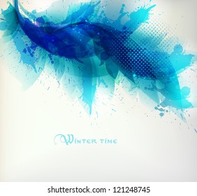 abstract floral  background with blue blots. Christmas & New Year. Vector  card