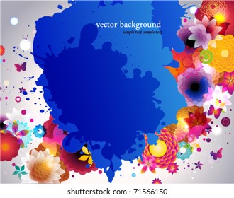 Resumen de fondo floral con salpicaduras azules.
