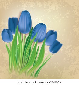 abstract floral background with blue tulips on beige