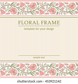 Abstract floral background with borders of blooming rose hip