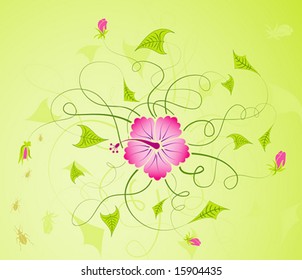 Abstract floral background with bug, element for design, vector illustration