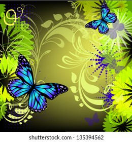 abstract floral background with butterflies