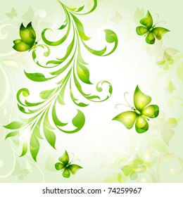 Abstract floral background with butterflies.