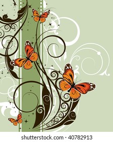 Abstract floral background with butterflies for design.