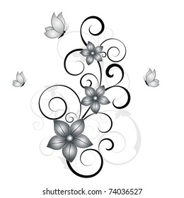 Abstract floral background with butterflies. Element for design.