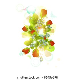 Abstract floral background with butterflies and red roses