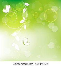 Resumen de fondo floral con mariposas. Vector.