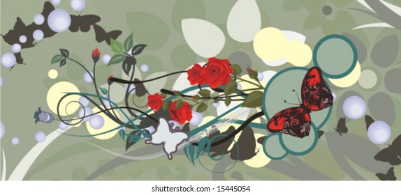 Abstract floral background with butterflies, vector illustration series.