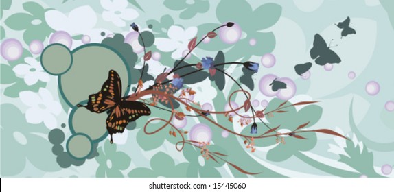 Resumen de fondo floral con mariposas, serie de ilustraciones vectoriales.