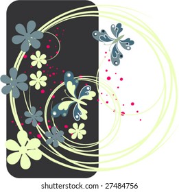 Abstract floral background with butterflies (vector)