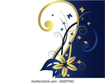 Abstract floral background with butterflies, vector