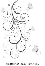 Abstract floral background with butterflies. Vector.