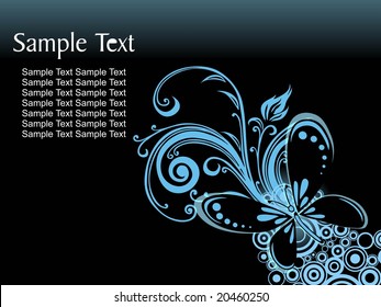 abstract floral background, with butterfly, in blue  pink