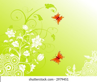 Abstract floral background with butterfly, element for design, vector illustration