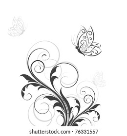 Abstract floral background with butterfly. Element for design.