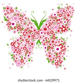 abstract floral background with butterfly and flowers