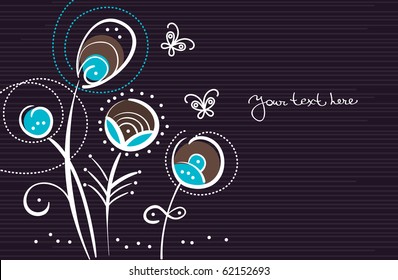 Abstract floral background with cartoon butterflies