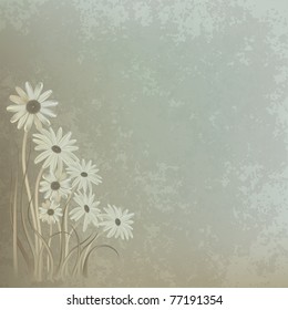 abstract floral background with chamomiles on dirty beige