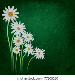 abstract floral background with chamomiles on green